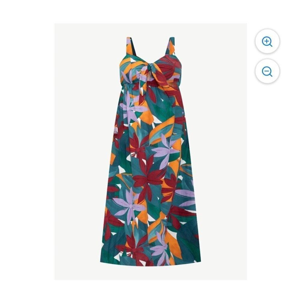 ELOQUII Elements Women's Plus Size Tie Front Tank Dress Linen Blend Floral 16 - Picture 7 of 9